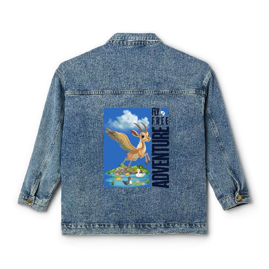 Flying Mythical Waterfowl with Adventure Theme Classic Women's Denim Jackets