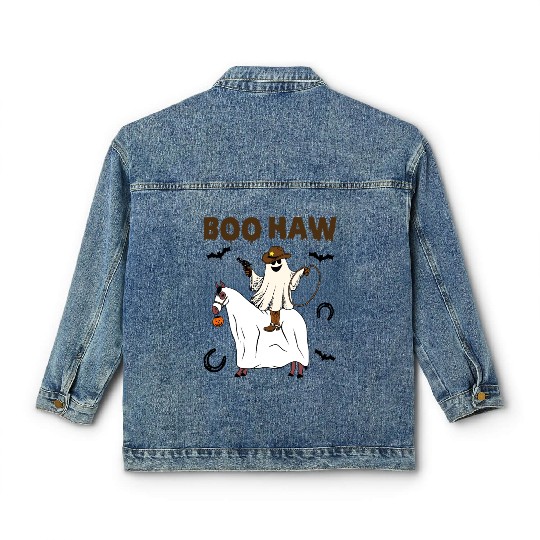 Boo Haw Halloween Ghost Cowboy Western Classic Women's Denim Jackets