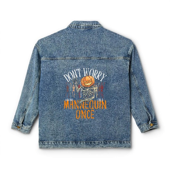 Don’t Worry Funny Skeleton Pumpkin Halloween Quote Classic Women's Denim Jackets