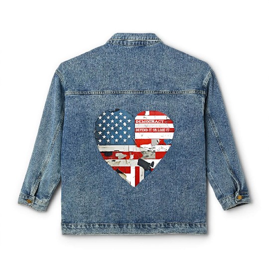 Democracy Defend It Or Lose It USA flag vintage  Classic Women's Denim Jackets