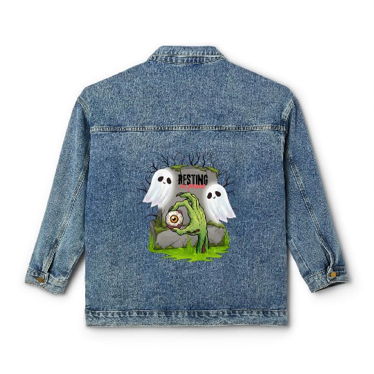 Spooky Graveyard with Ghosts and Eye Classic Women's Denim Jackets