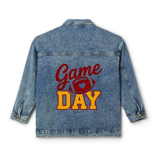 Game Day Football Classic Women's Denim Jackets Glitter Heart Cute Varsity