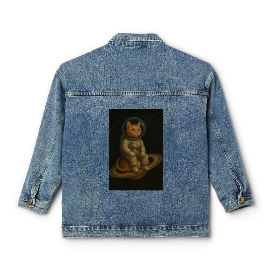 Celestial Cat in Astronaut Suit Classic Women's Denim Jackets