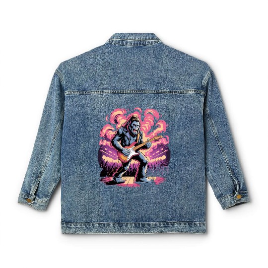 Rocking Sasquatch Guitar Legend at Concert Stage Classic Women's Denim Jackets