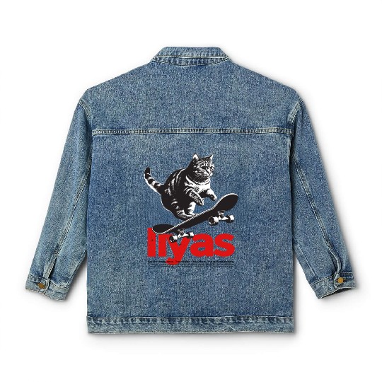 Cool Cat Skateboard with cute Boy Name ILYAS Classic Women's Denim Jackets