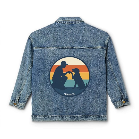 Dog Dad Retro Sunset Badge Classic Women's Denim Jackets | Wagvox