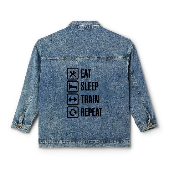 Eat sleep train repeat - bodybuilding Classic Women's Denim Jackets