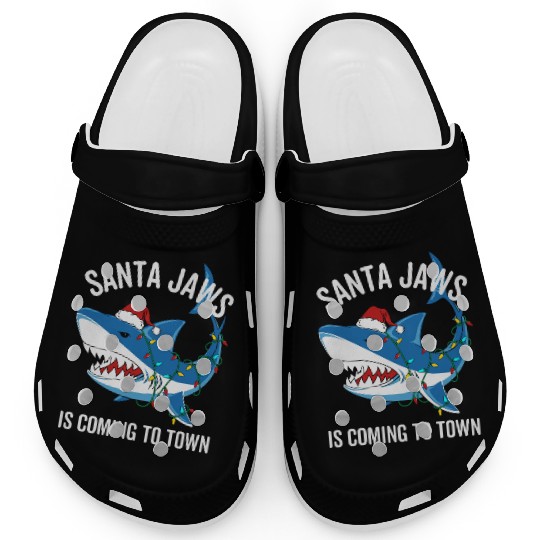 Santa Jaws Is Coming To Town Funny Christmas Shark Clogs