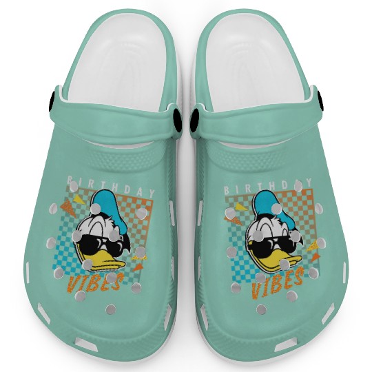 Disney Donald Duck Birthday Vibes 80s Clogs, Mickey and Friends Clogs, Disney Birthday Party Clogs