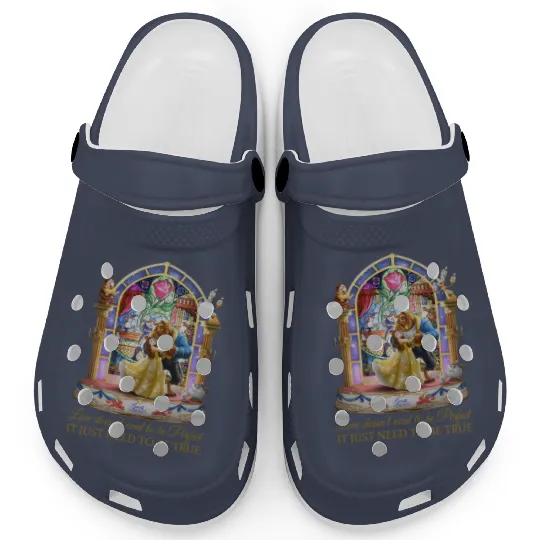 Disney Beauty and The Beast Stained Glass Rose Clogs, Disney Belle and The Beast Clogs