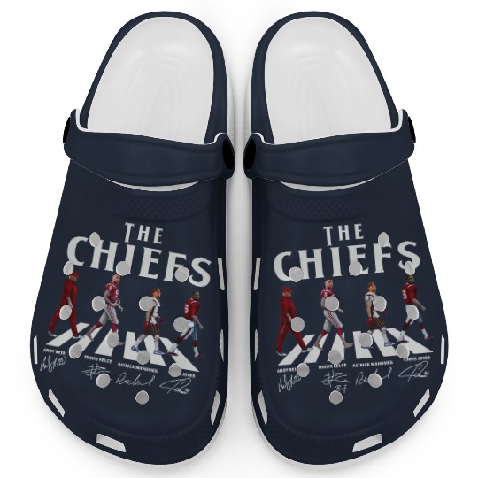 Chiefs Walking Abbey Road Signatures Football unsiex Clogs, Clogs, Andy Reid, Travis Kelce, Patrick Mahomes, Chris Jones