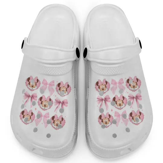 Cute Minnie Coquette Pink Clogs, Minnie Mouse Clogs, Minnie Pink Bow Clogs, Disney Coquette Bow Pink Clogs