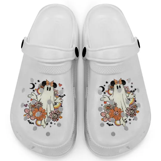 Retro Floral Disney Mickey Ghost, Disney Halloween Party Clogs