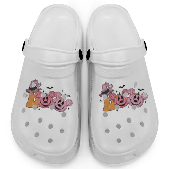 BOO Pink Pumpkins Mickey Ear Clogs, Halloween Clogs, Disney Halloween Clogs, Spooky Clogs