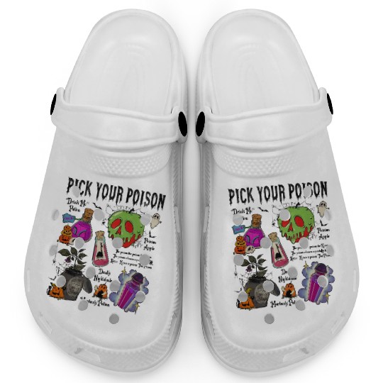 Vintage Pick Your Poison Disney Halloween Clogs, Retro Disney Villains Poison Halloween Clogs, Family Halloween Clogs