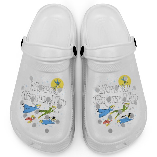 Vintage Never Grow Up Peter Pan Clogs, Disney Peter Pan Clogs