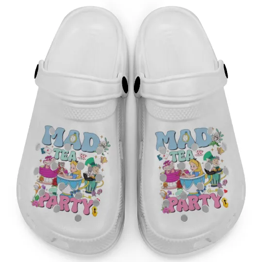 Vintage Mad Tea Party Disneyland Alice in Wonderland Clogs, Floral Alice Mad Hatter