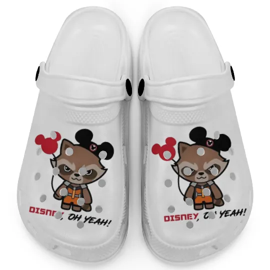 Disney Rocket Raccoon Mickey Ears Clogs, Disney Guardians Of The Galaxy Clogs