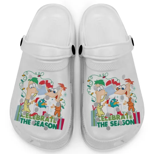 Disney Santa Phineas and Ferb Perry the Platypus Celebrate the Season Christmas Lights Clogs