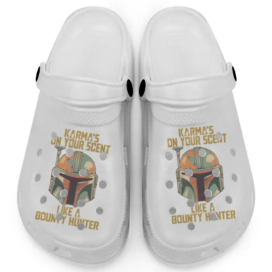 Vintage Mandalorian Inspired Clogs, Karma Is On Your Scent Bounty Hunter Clogs, Star Wars Clogs, Disneyland Clogs,  Clogs