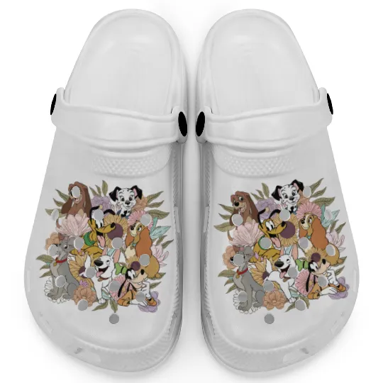 Vintage Floral Disney Dogs Clogs, Disney Dog Characters Clogs, Dog Lovers Gift