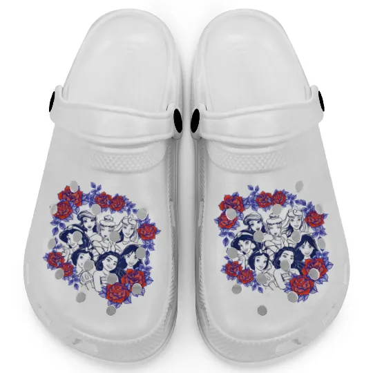 Disney Princesses Group Shot Rose Circle Smile Clogs