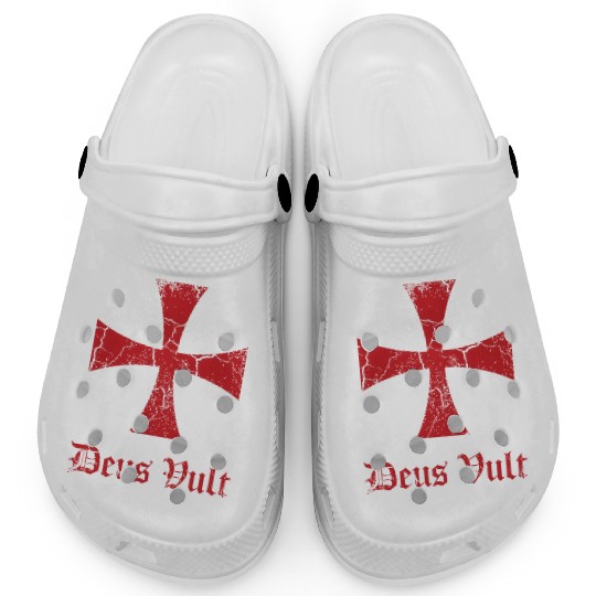 Distressed Deus Vult Knights Templar Cross Crusade Clogs