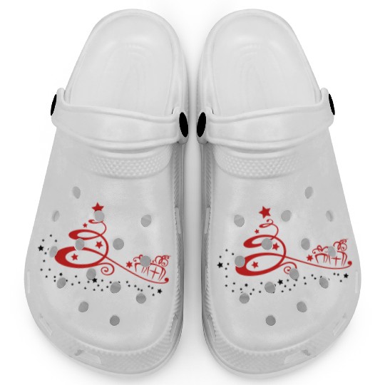 Abstract christmas tree with stars and gifts. Clogs