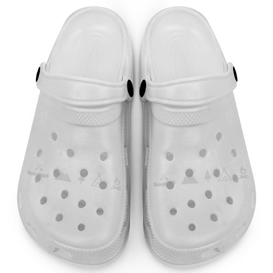 Camping canoe, campfire with mountain Clogs