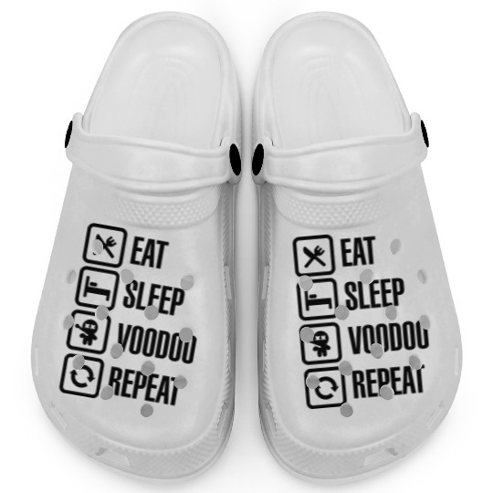 Eat sleep voodoo repeat black magic voodoo doll Clogs