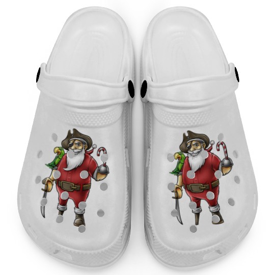 Santa Pirate Funny Christmas Candy Cane Hook Hand Clogs