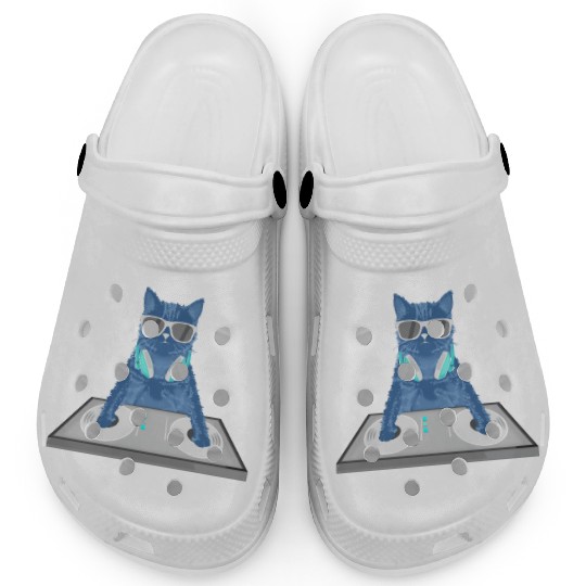 Cat Disc Jockey Kitty DJ Graphic Funny Clogs