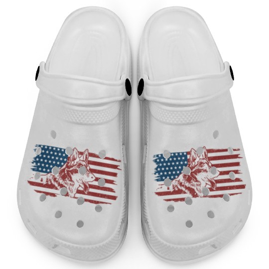 German Shepherd Dog American Flag Patriotic Clogs