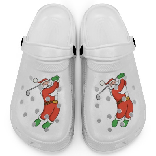 Santa Claus Golfing Christmas Design Clogs