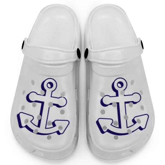 Nautical boat anchor in navy blue and white 3D Clogs