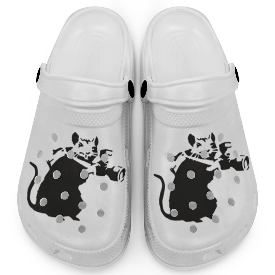 Rat with camera - Banksy Graffiti Clogs