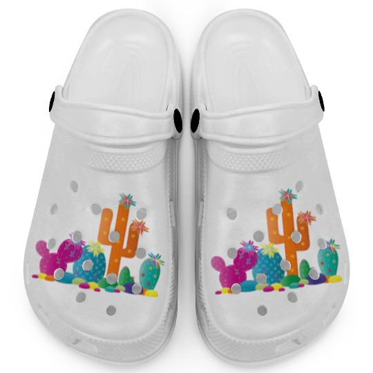 bright cactus rock garden with cactus flowers Clogs