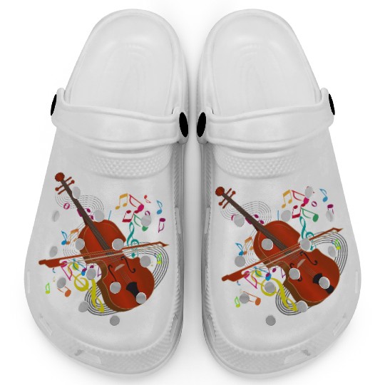 red-brown hand-drawn violin with notes Clogs