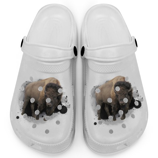Bison Buffalo Cattle Design Illustration Gift Clogs