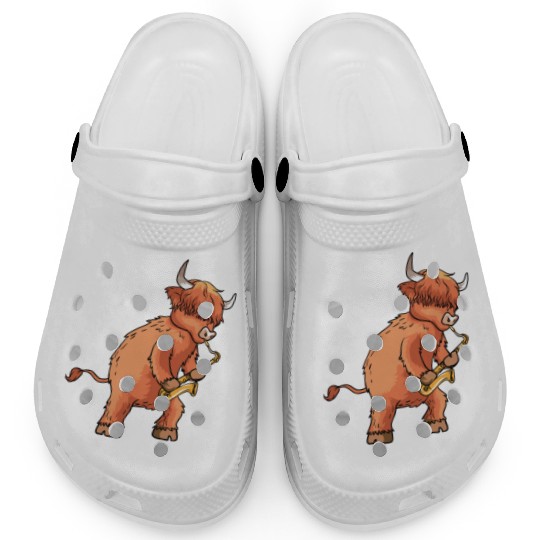 Highland Cow Cattle Playing Saxophone Music Gift Clogs
