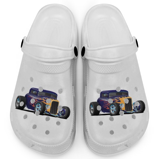 Vintage Hot Rod Car with Classic Flames Clogs