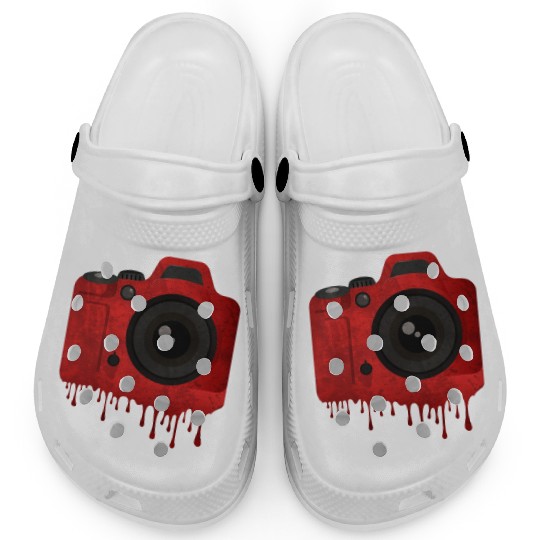 Red splatter camera Clogs