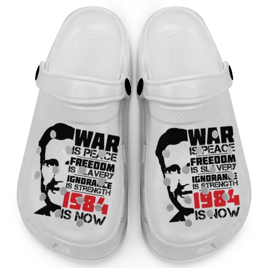 War is peace, George Orwell Portrait, 1984 Clogs