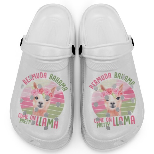 Funny Pretty Llama Pink Green Floral Slogan Clogs