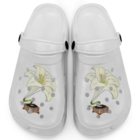 nostalgic lilies flowers blossoms gramophone Clogs