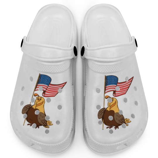 US Quail patriot with banner cute cartoon quail Clogs