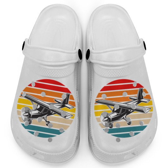 Cessna 172 Skyhawk Airplane Retro Sunset Clogs