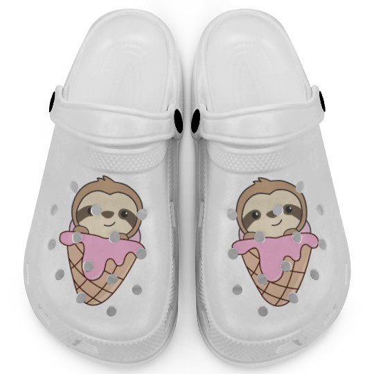 Sloth Pink Ice Cream Waffle Cute Animals For Kids Clogs