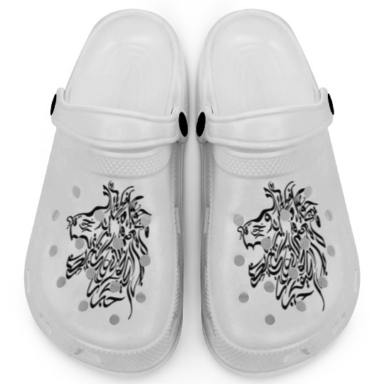 Lion face black hand drawn minimalistic lion. Clogs