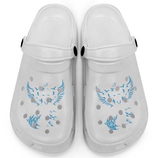 PHOENIX Tattoo/Tribal art - White and Blue,, Clogs